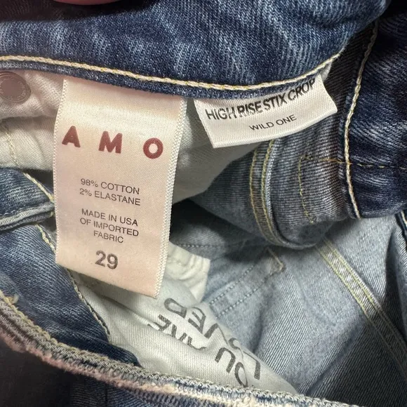 AMO Women’s High Rise Stix Crop Jeans – Size 29, Medium Wash, Distressed