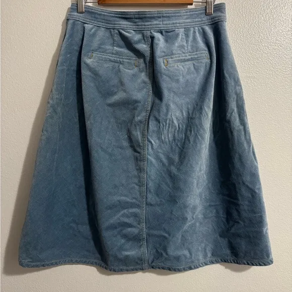 Anthropologie Light Blue Corduroy Midi Skirt - Button Front - Pockets - Size 8