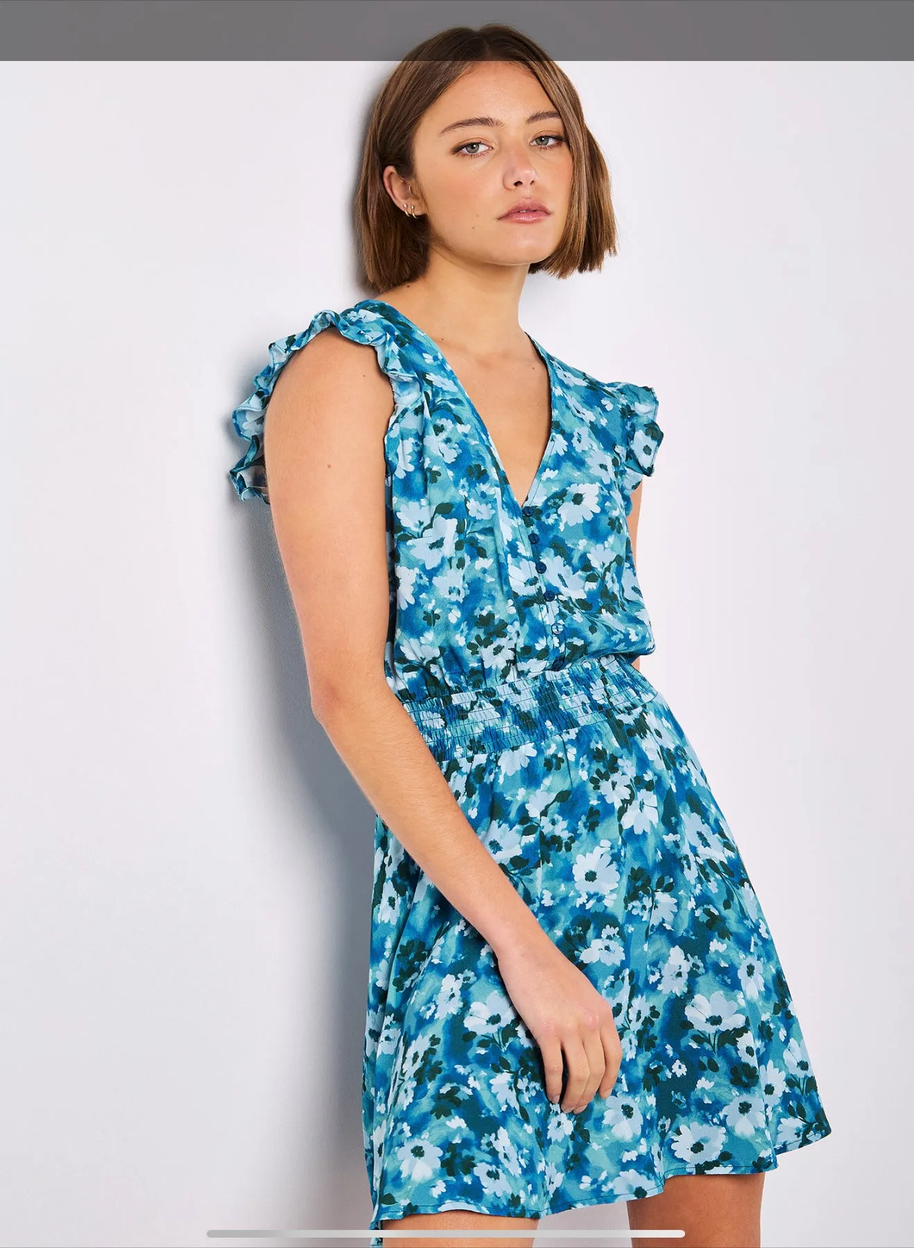 Apricot Floral Chiffon Mini Dress