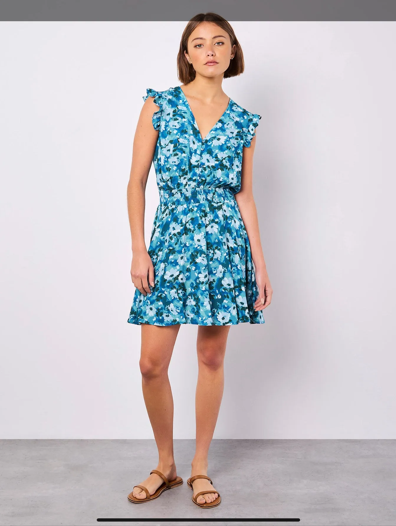Apricot Floral Chiffon Mini Dress