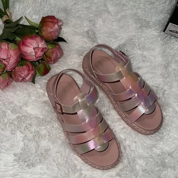 BCBG girls translucent pink/shimmering soles sandals size 2