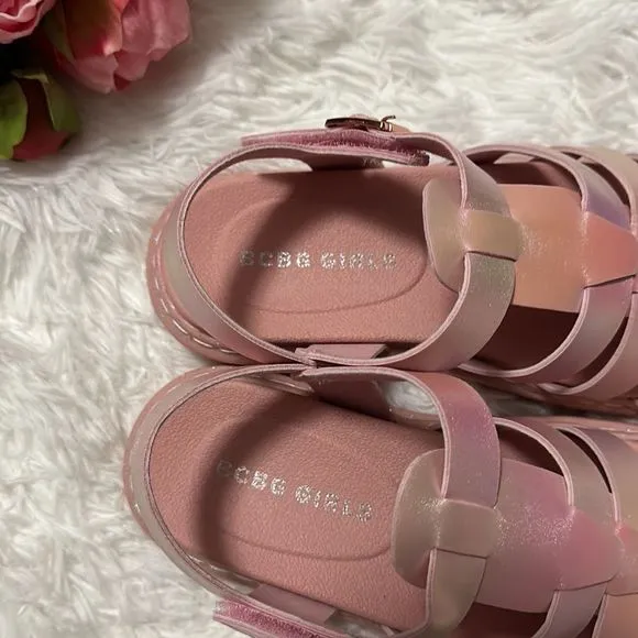 BCBG girls translucent pink/shimmering soles sandals size 2