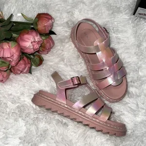 BCBG girls translucent pink/shimmering soles sandals size 3