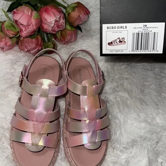 BCBG girls translucent pink/shimmering soles sandals size 3