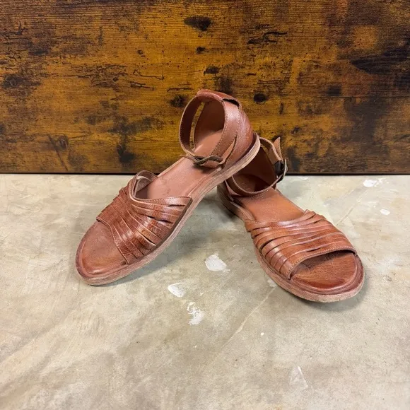 Bed Stu Lilia Ankle Strap Leather Sandals Open Toe Strappy Tan womens 8.5 summer