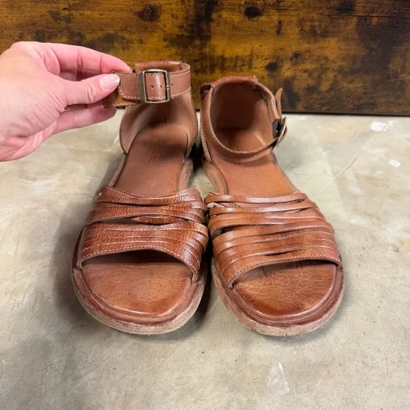 Bed Stu Lilia Ankle Strap Leather Sandals Open Toe Strappy Tan womens 8.5 summer