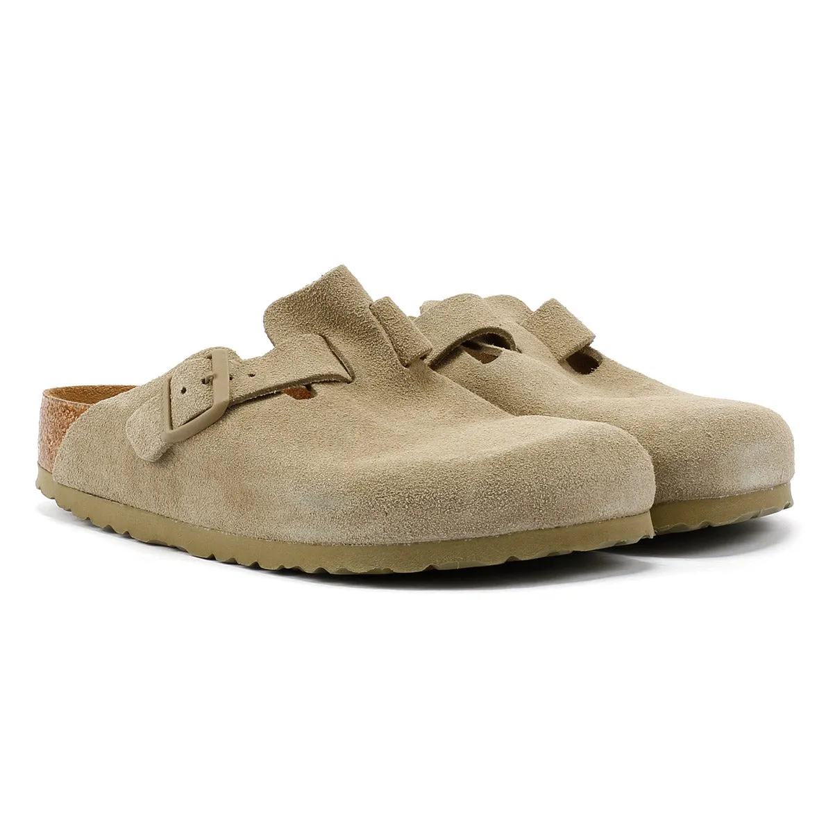 Birkenstock Boston Suede Faded Khaki Grey Clogs