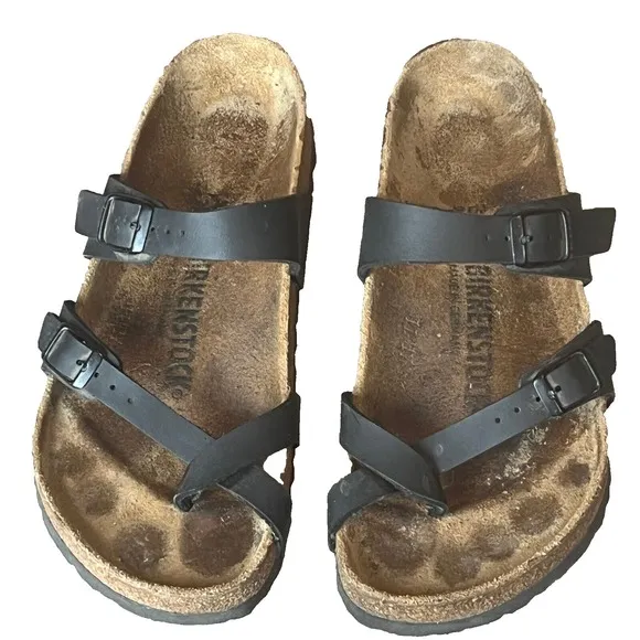 Birkenstock Mayari Slides Toe-Loop Sandals Black Birko-Flor Womens 6-6.5 EU 36