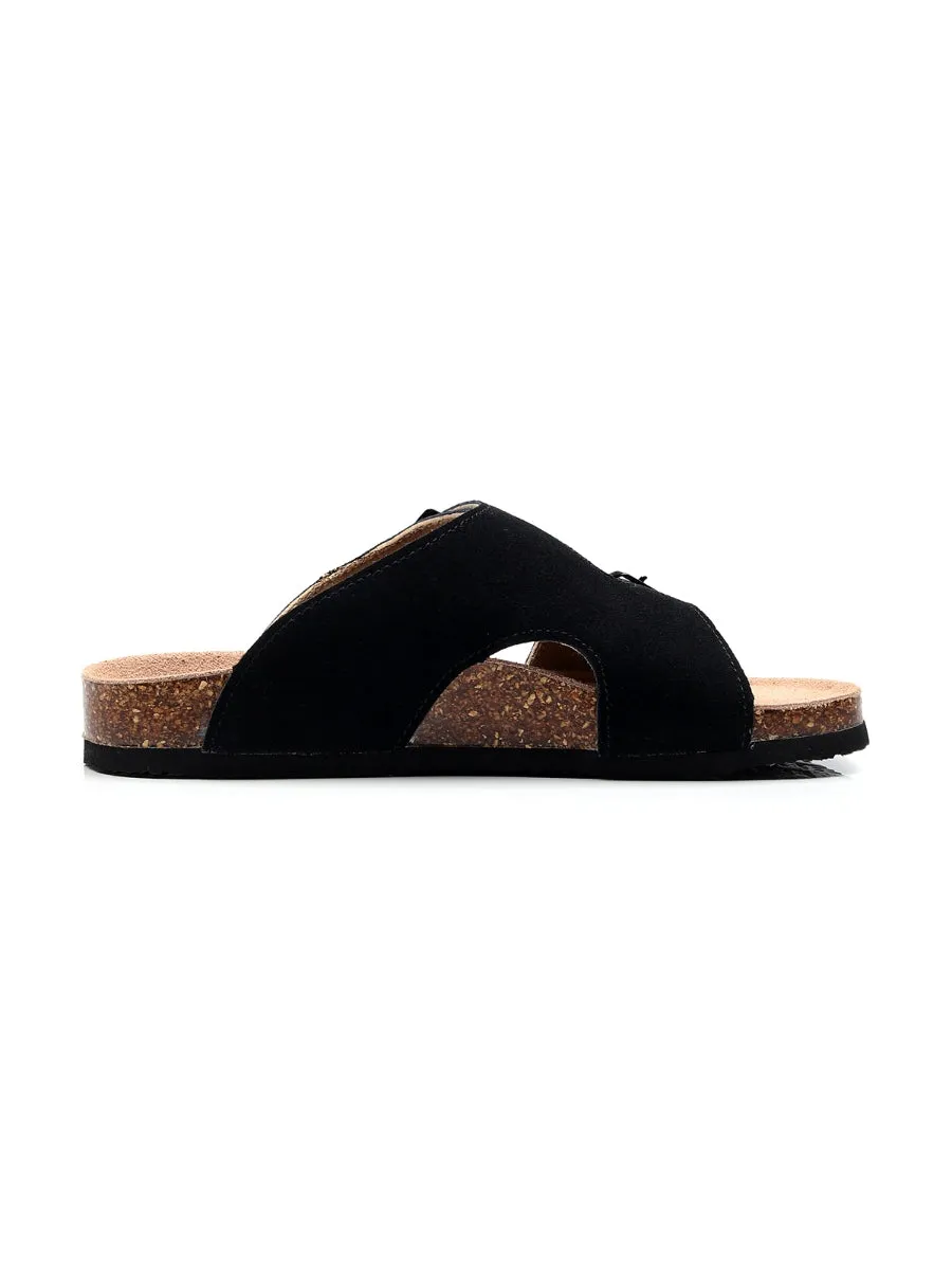 Black Criss Cross Wrap Suede Sandals