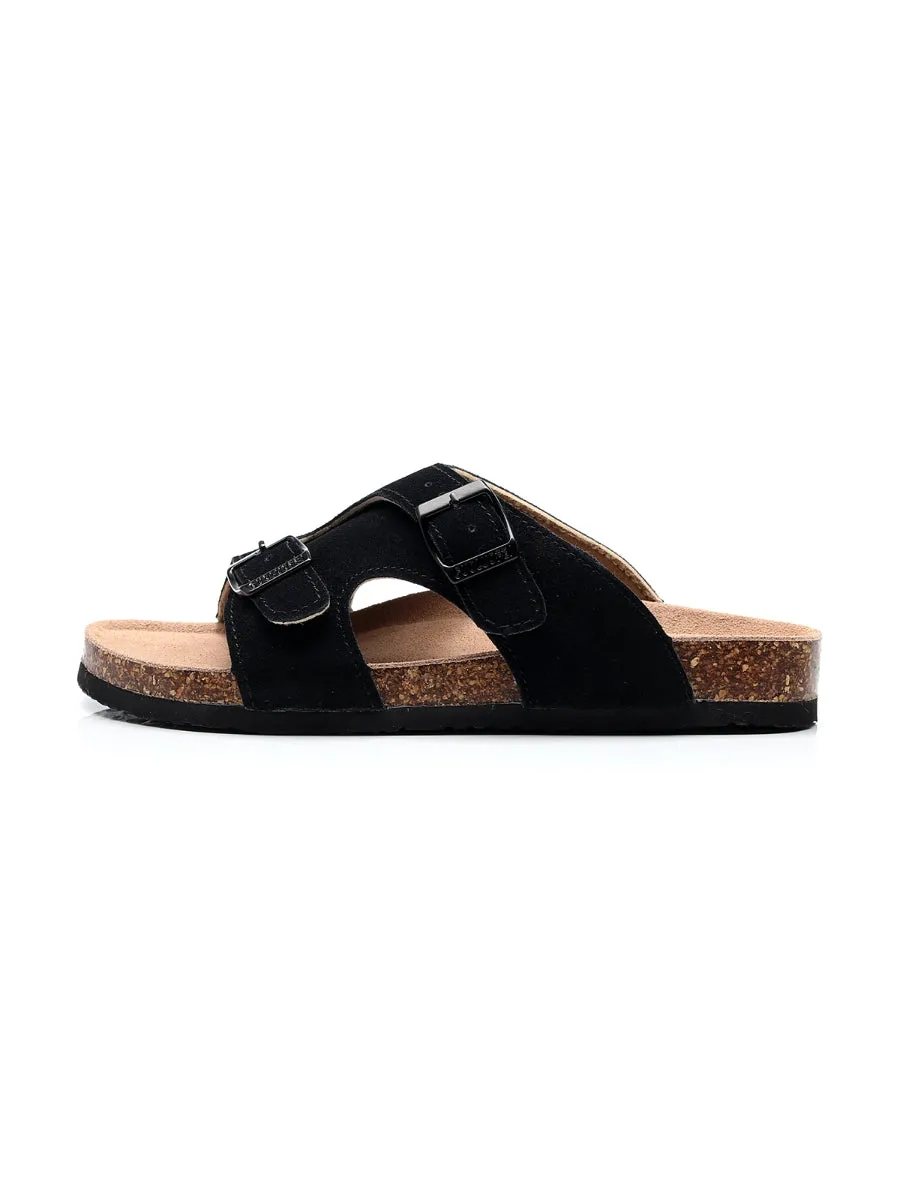 Black Criss Cross Wrap Suede Sandals