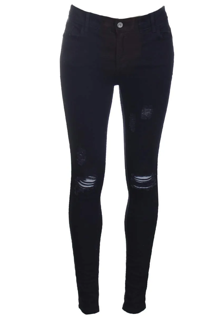 Black Distressed Ripped Knee Jeans