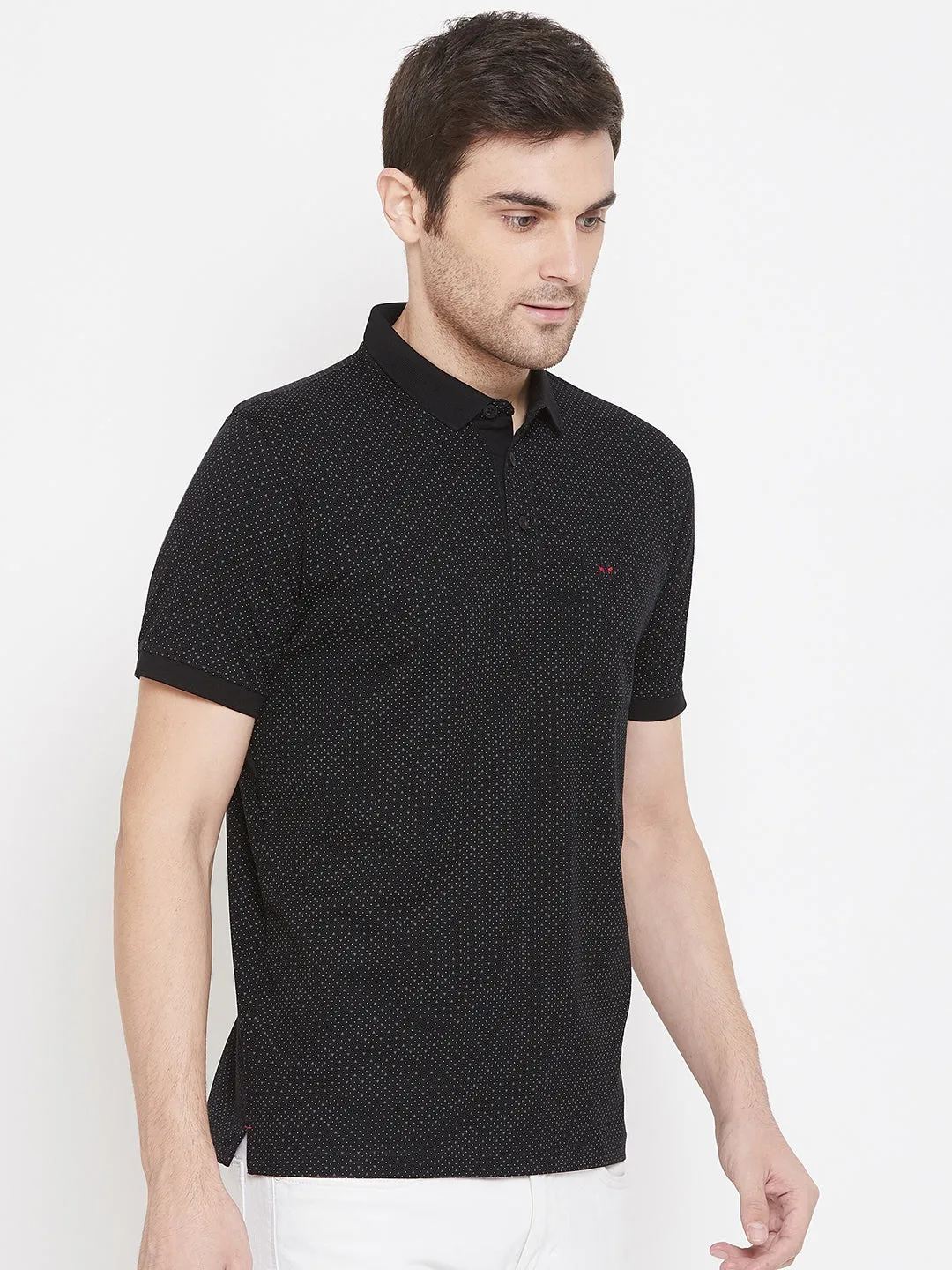 Black Printed Polo Neck T-Shirt