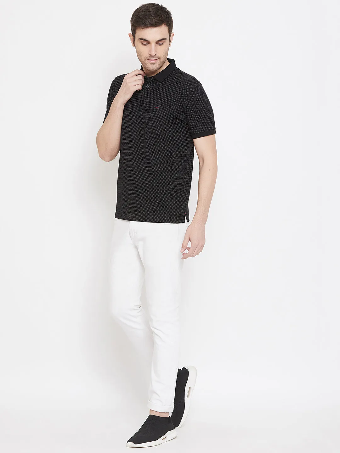 Black Printed Polo Neck T-Shirt