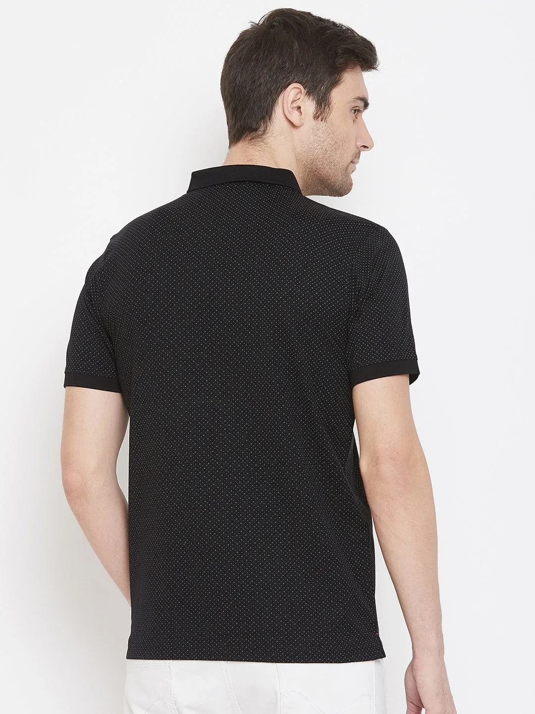 Black Printed Polo Neck T-Shirt