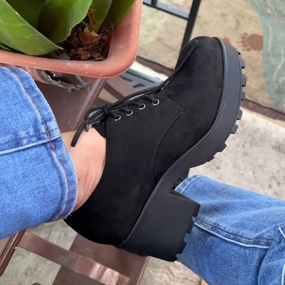 Black Suede Lace Platform Loafer