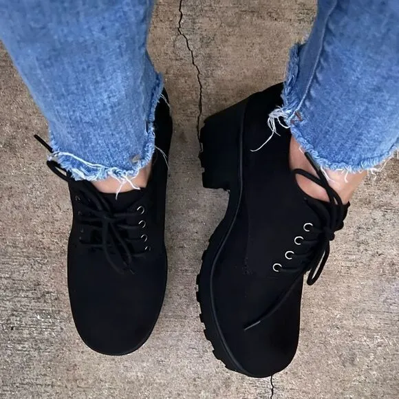 Black Suede Lace Platform Loafer