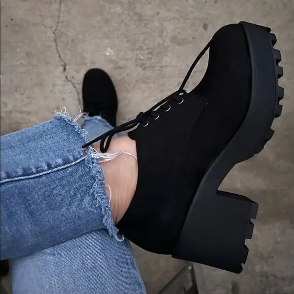 Black Suede Lace Platform Loafer