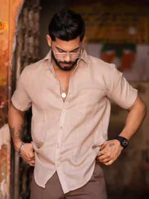 Blanched Almond Linen Half Sleeve Solid Shirt