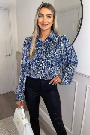 Blue Snake Print Button Up Shirt