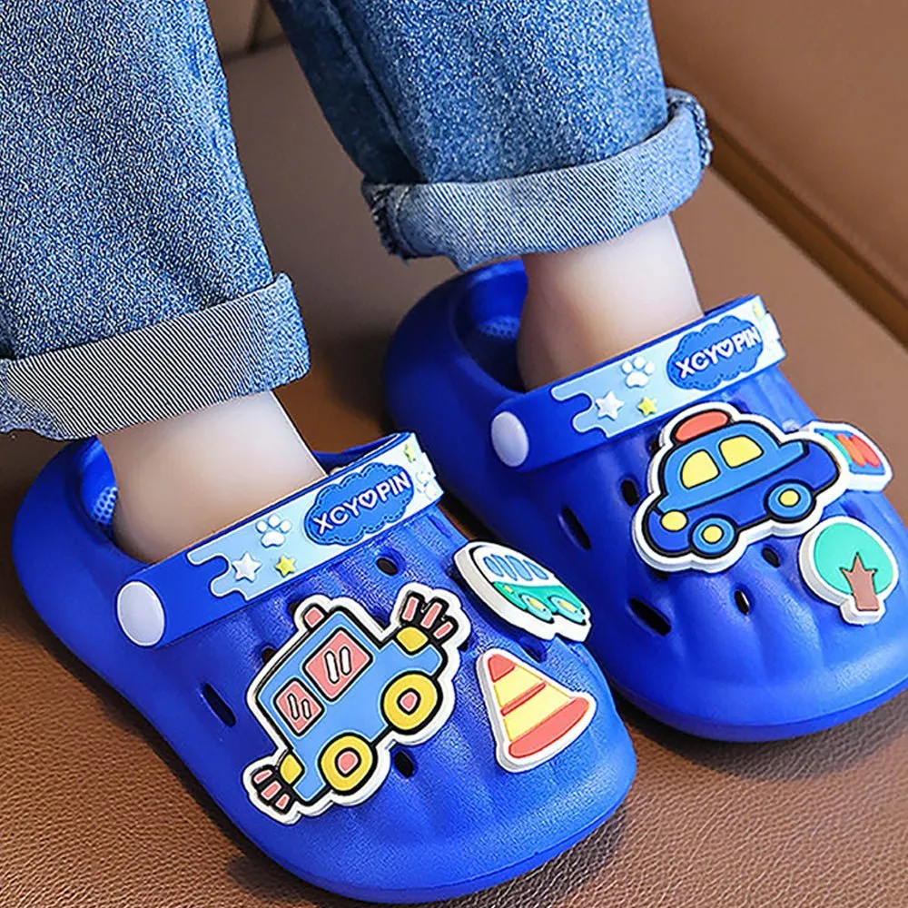 Blue Transport theme Slip on Clogs, Summer/Monsoon all season Footwear for Toddlers & Kids