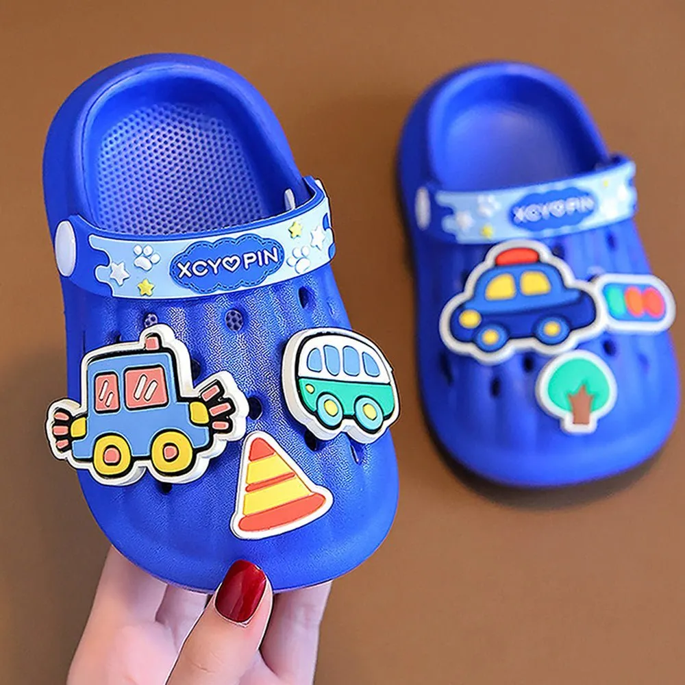 Blue Transport theme Slip on Clogs, Summer/Monsoon all season Footwear for Toddlers & Kids