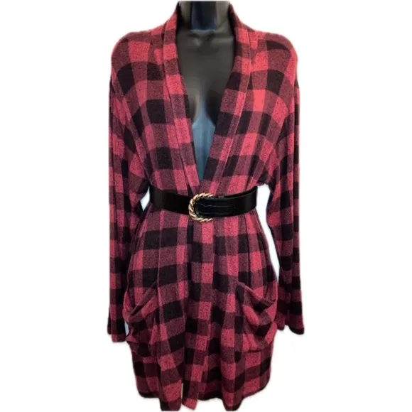 Bobeau Red Plaid Cardigan Comfy Casual Dressbarn Fishermen Boyfriend Sweater 1X
