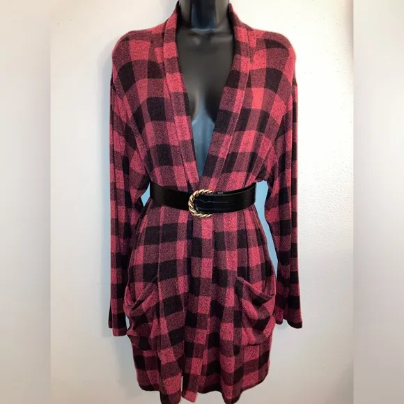 Bobeau Red Plaid Cardigan Comfy Casual Dressbarn Fishermen Boyfriend Sweater 1X