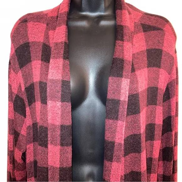 Bobeau Red Plaid Cardigan Comfy Casual Dressbarn Fishermen Boyfriend Sweater 1X