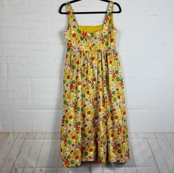 Boden Feminine Violet Floral Square Neck Pockets Midi Dress Honeycomb US 4P