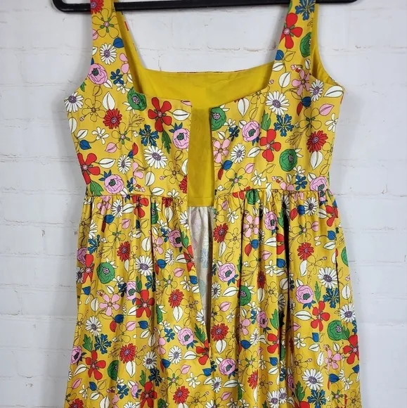 Boden Feminine Violet Floral Square Neck Pockets Midi Dress Honeycomb US 4P
