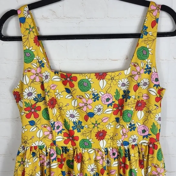 Boden Feminine Violet Floral Square Neck Pockets Midi Dress Honeycomb US 4P