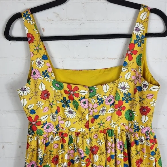 Boden Feminine Violet Floral Square Neck Pockets Midi Dress Honeycomb US 4P