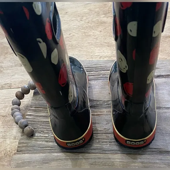 Bogs Classic Kids Unisex Size 3 Black W/ Red/Yellow Scribble Dot‎ Rainboots