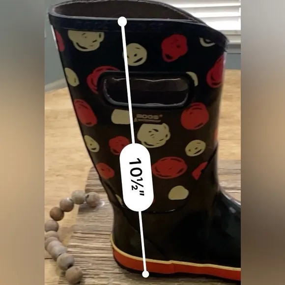 Bogs Classic Kids Unisex Size 3 Black W/ Red/Yellow Scribble Dot‎ Rainboots