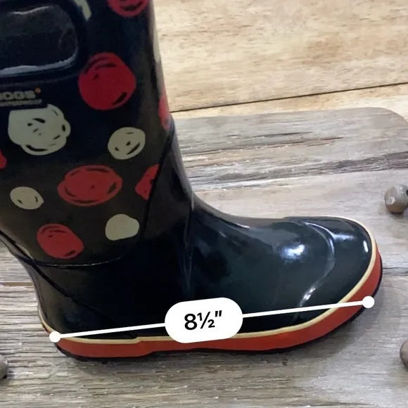 Bogs Classic Kids Unisex Size 3 Black W/ Red/Yellow Scribble Dot‎ Rainboots