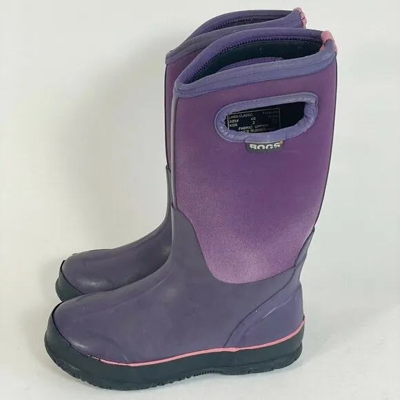 BOGS Kids Lined Classic Waterproof Rubber Boots Purple Size 2 Snow 71439-540