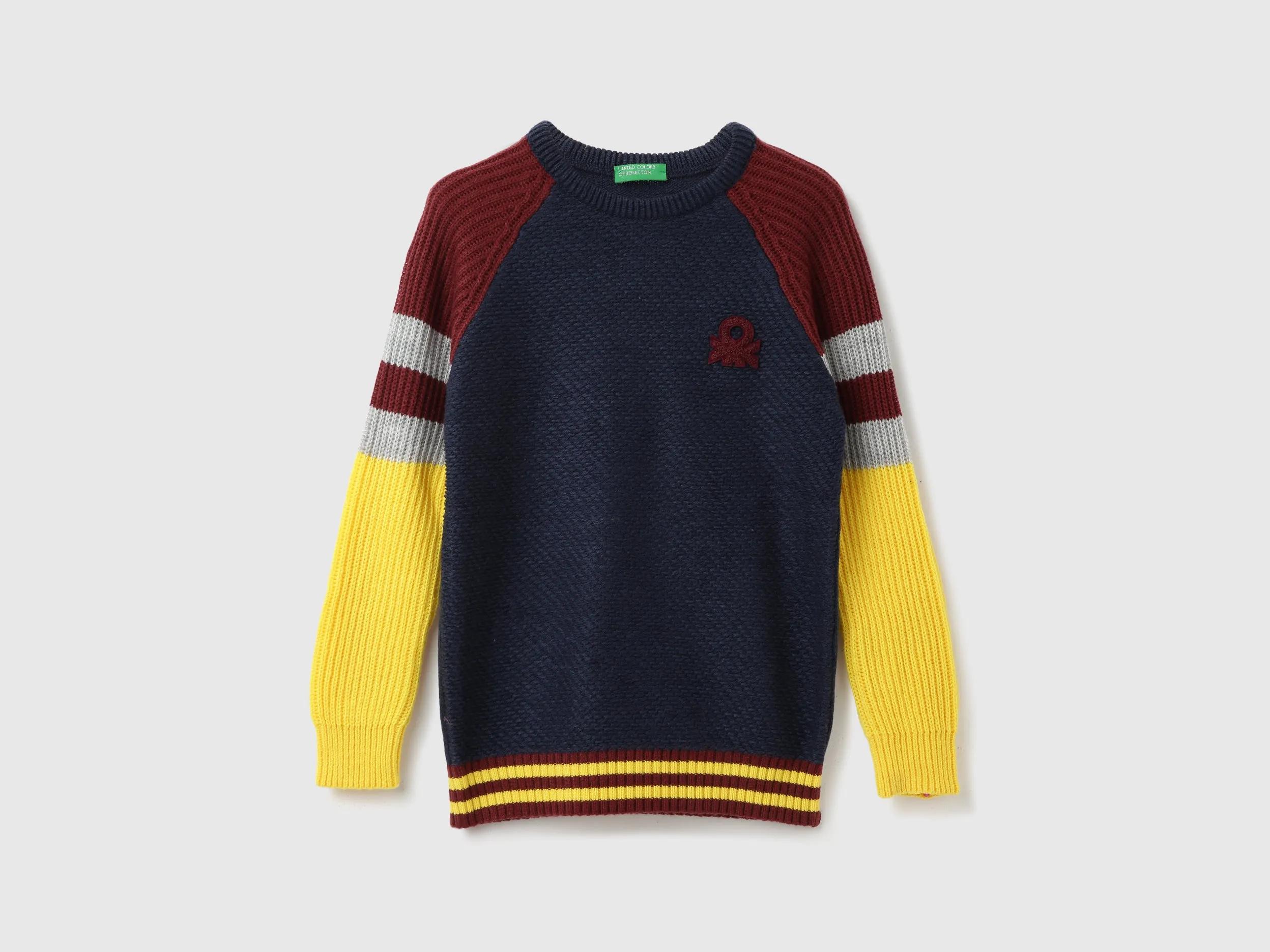 Boys Colorblock Round Neck Sweater