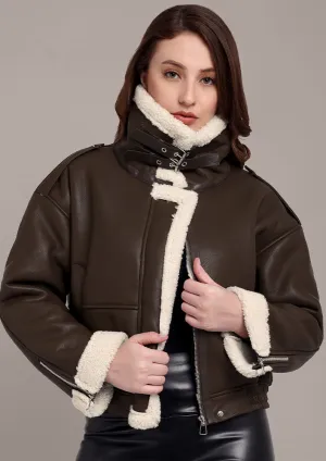 Brown Leather Jacket with fleece