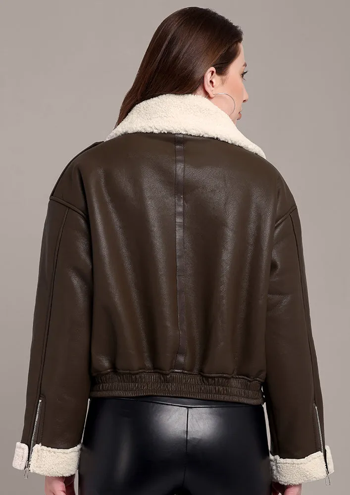 Brown Leather Jacket with fleece