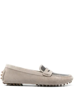 Brunello Cucinelli Monili-Embellished Loafers Taupe Grey