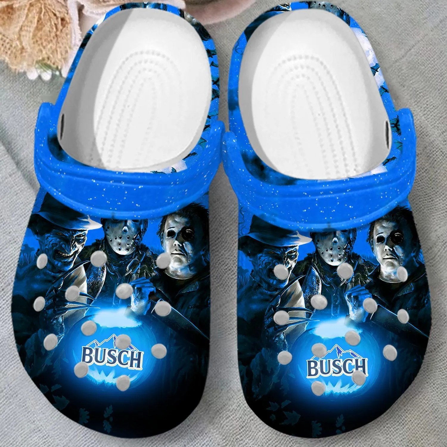 Busch Beer Horror Halloween Slippers Clogs