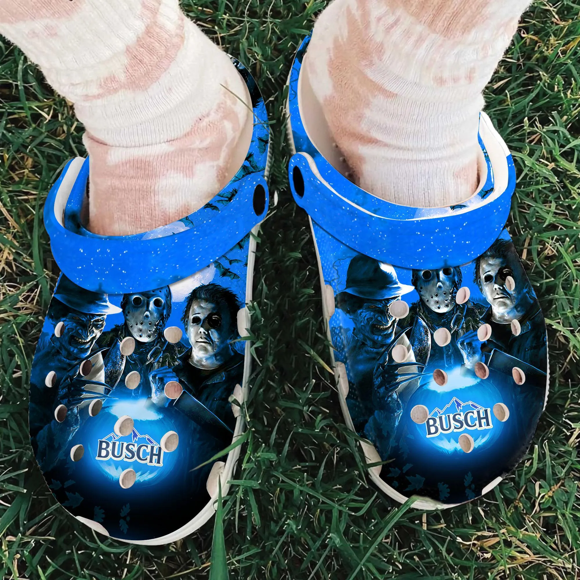Busch Beer Horror Halloween Slippers Clogs