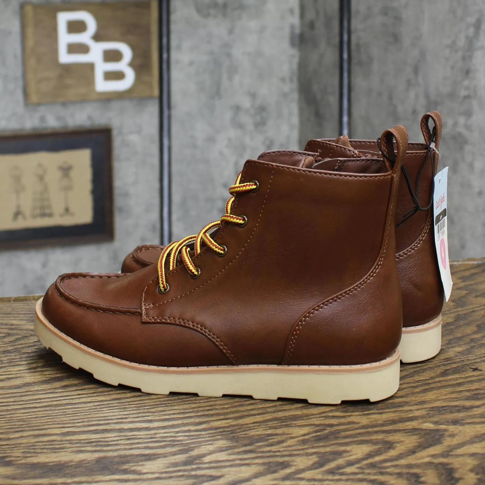 Cat & Jack Boys Lace Up Bosley Boots 88435812 Cognac Brown 4