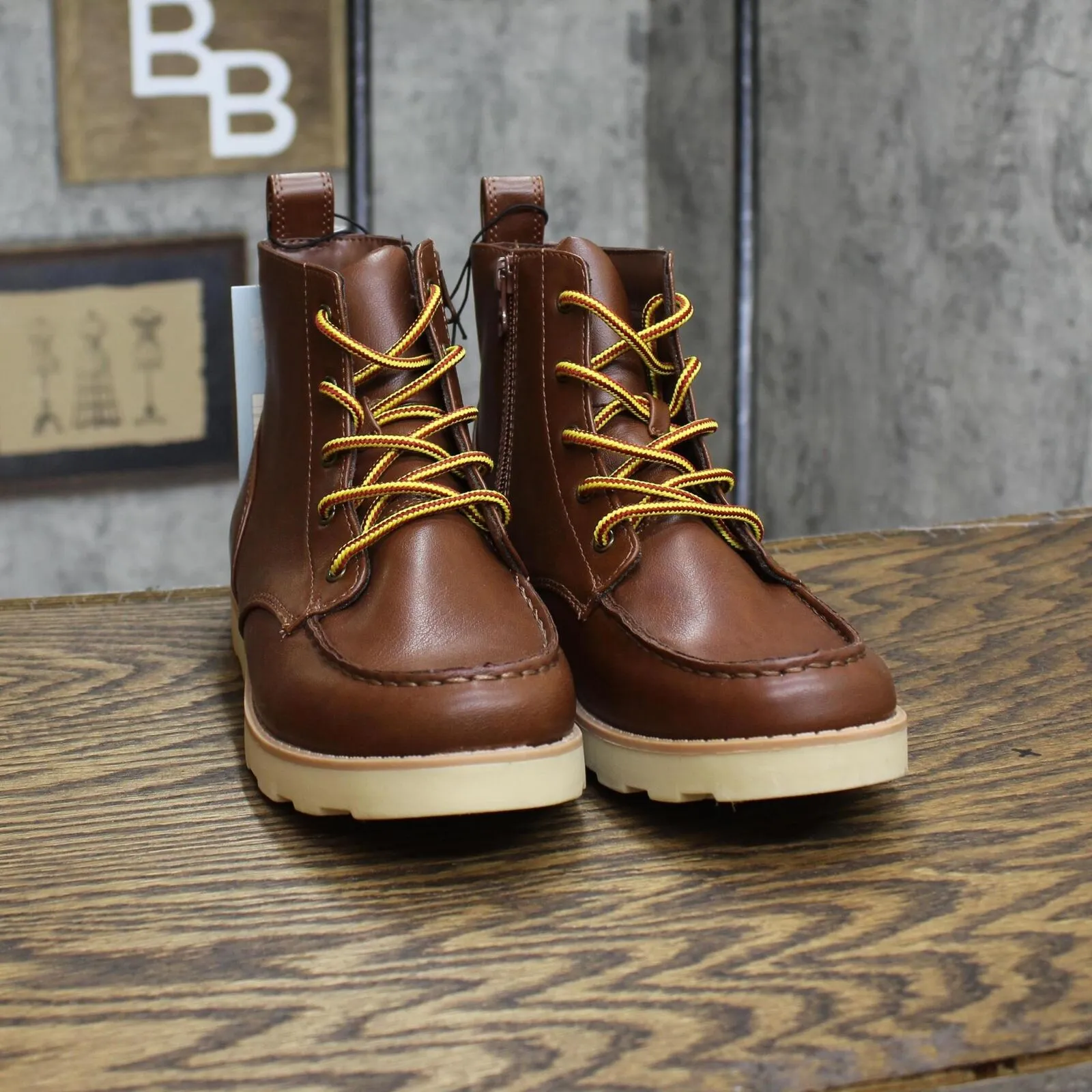 Cat & Jack Boys Lace Up Bosley Boots 88435812 Cognac Brown 4