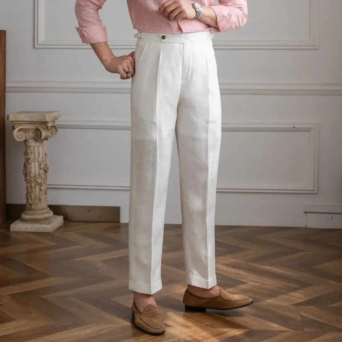 Classic High-Waist Linen Trousers