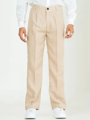 Classic Taupe Linen Blend Pleated Pants