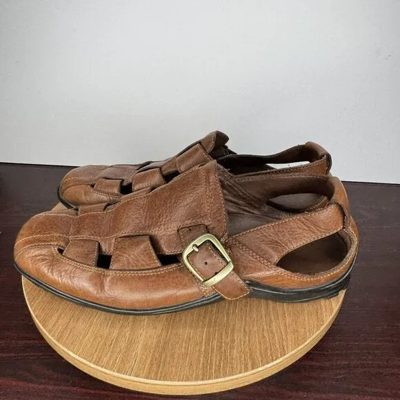 Cole Haan Brown Leather Fisherman Sandals Shoes Buckle Vibram Soles Size 9 Men