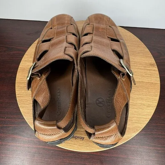 Cole Haan Brown Leather Fisherman Sandals Shoes Buckle Vibram Soles Size 9 Men