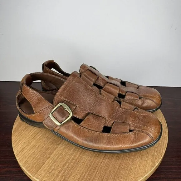 Cole Haan Brown Leather Fisherman Sandals Shoes Buckle Vibram Soles Size 9 Men