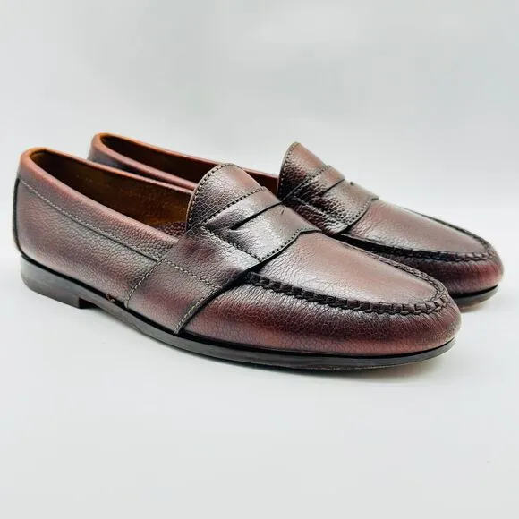 Cole Haan Loafers Mens 10.5 Brown Pebbled Leather Penny Casual Vintage Shoes